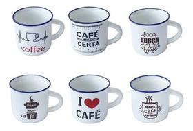 Jogo Com 6 Mini Caneca Porcelana Cafezinho 50 Ml Frases