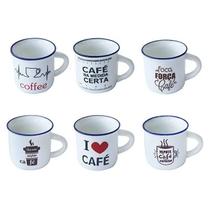 Jogo Com 6 Mini Caneca Porcelana Cafezinho 50 Ml Frases Jogo Com 6 Mini Caneca Porcelana Cafezinho 50 Ml Frases