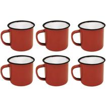 Jogo com 6 Mini Canecas Esmaltadas Vermelha 5cm 60ml - Yazi