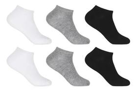 Jogo Com 6 Pares Meias Soquete Unissex Branca Cinza Preto Jogo Com 6 Pares Meias Soquete Unissex Branca Cinza Preto