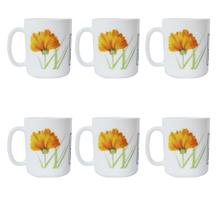 Jogo com 6 pçs de caneca para chá e café com estampa floral de vidro 320ml