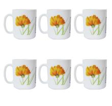 Jogo com 6 pçs de caneca para chá e café com estampa floral de vidro 320ml - Amigold