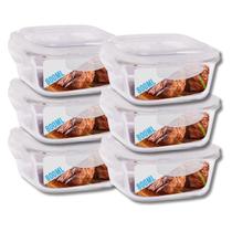 Jogo com 6 Pote Vidro Hermético Marmita Tampa 4 Travas 800ml