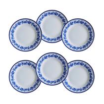 Jogo com 6 Pratos de Sobremesa 19cm Porcelana Retrô Azul Viena Casambiente