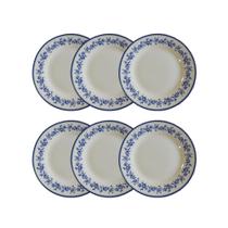 Jogo Com 6 Pratos de Sobremesa 19cm Porcelana Retrô Azul Viena Jogo Com 6 Pratos de Sobremesa 19cm Porcelana Retrô Azul Viena