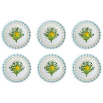 Jogo com 6 Pratos de Sobremesa Fibra de Bambu e PP Estampa Limão Siciliano
