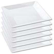 Jogo Com 6 Pratos Quadrado de Melamina Premium Branco Para Sobremesa Kit Conjunto 6 Prato Quadrado De Plástico 20 cm Bestfer