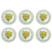 Jogo com 6 Pratos Rasos Fibra de Bambu e PP Estampa Limão Siciliano