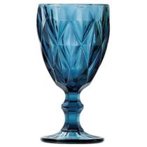 Jogo Com 6 Taças Água Vinho Vidro Diamante Azul 240ML Diamond Luxo Rose Kit Jantar Restaurante - Futuro Casa