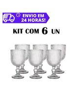 Jogo Com 6 Taças Caneladas Rayé em Vidro 400ml Água Suco Vinho