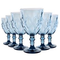 Jogo com 6 Taças Diamante de Vidro Azul de Agua ou Suco 260ml