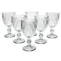 Jogo Com 6 Taças Diamond 340ml Vidro Transparente Suco Vinho