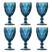 Jogo com 6 tacas diamound azul 340ml - ke home