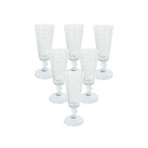 Jogo com 6 Taças Italianas Champanhe Vidro Decoração Geométrica 230ml Origem Itália