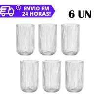Jogo Com 6 un Copo de Vidro 420ml Grande Suco Água Refrigerante Canelado