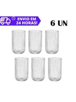 Jogo Com 6 un Copo de Vidro 420ml Grande Suco Água Refrigerante Canelado