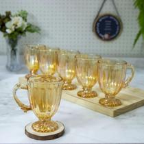 Jogo com 6 Xícara Caneca de Vidro Roma Âmbar 190ml para Chá e Café com Elegância - Ke home