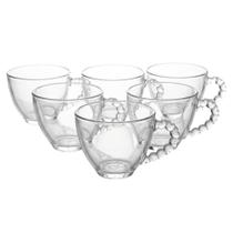 Jogo Com 6 Xícaras de Cristal Para Café 80ml Alças Coração Wolff