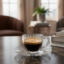 Jogo com 6 Xícaras de Cristal Siena 90 ml Servir Bebidas Quentes Frias Café Expresso Chá Cappuccino Chocolate Casa Cozinha Escritório