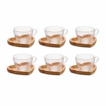 Jogo Com 6 Xícaras Para Café 75ml e 6 Pires Coração de Madeira Jogo Com 6 Xícaras Para Café 75ml e 6 Pires Coração de Madeira