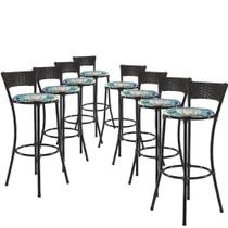 Jogo Com 8 Banquetas Altas Forts Fibra Uv Bancada, área Goumert, Bar, Piscina, Balcão, Floral Azul Jogo Com 8 Banquetas Altas Forts Fibra Uv Bancada, área Goumert, Bar, Piscina, Balcão, Floral Azul