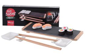 Jogo com 8 Peças para Servir Sushi em Bambu Ardósia e Porcelana Jogo com 8 Peças para Servir Sushi em Bambu Ardósia e Porcelana