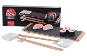 Jogo com 8 Peças para Servir Sushi em Bambu Ardósia e Porcelana - KOPECK