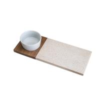 Jogo com bandeja de bambu/pedra e bowl de porcelana 30x12cm lyor