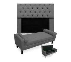 Jogo Com Cabeceira Mirage + Recamier Baú Fenix Casal 140 cm Suede Cinza - LM DECOR