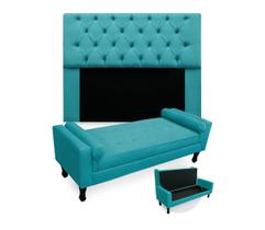 Jogo Com Cabeceira Mirage + Recamier Baú Fenix Solteiro 90 cm Suede Azul Turquesa - DL DECOR