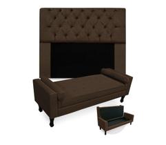 Jogo Com Cabeceira Mirage + Recamier Baú Fenix Solteiro 90 cm Suede Marrom - LM DECOR