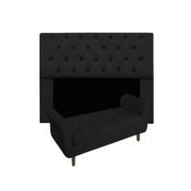 Jogo Com Cabeceira Mirage + Recamier Grécia Casal 140 cm Suede Preto - LM DECOR