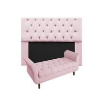 Jogo Com Cabeceira Mirage + Recamier Grécia Casal 140 cm Suede Rosa Bebe - LM DECOR