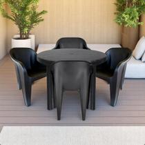 Jogo com Mesa Monobloco Quadrada Plástico e 4 Poltronas Com Braços Resist 200KG Reforçado Bar Casa
