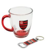 Jogo Com Uma Caneca De Vidro E Um Abridor De Garrafas Flamengo 370ml