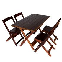 Jogo Conjunto 1 Mesa 120x70 e 4 Cadeiras Bar Dobrável em Madeira - Com Pintura Cor Imbuia - Grandis Móveis