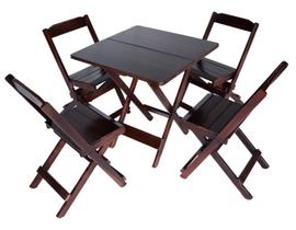 Jogo Conjunto 1 Mesa 60x60 e 4 Cadeiras Bar Dobráveis Retratil de Madeira - Com pintura Imbuia