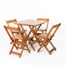 Jogo Conjunto 1 Mesa 60x60cm e 4 Cadeiras Bar Dobrável em Madeira Maciça - Com Pintura Mel
