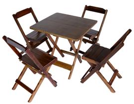Jogo Conjunto 4 Cadeiras e 1 Mesa Dobrável de Madeira 70 x 70 - Com Pintura Café - ViaBrasil Moveis