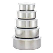 Jogo Conjunto 5 Potes Bowls Tigela Inox Alumínio Com Tampa Hermético Redondo