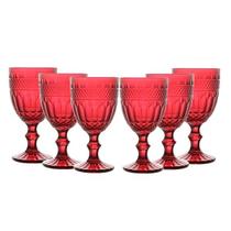 Jogo conjunto 6 tacas de vidro vermelha para agua 320ml wolff brand decoracao mesa posta jantar elegante resistente r.00529