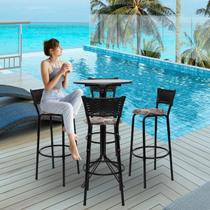 Jogo Conjunto Bistrô Com 2 Banquetas Alta Preta Para Bar Varanda Restaurante Lanchonetes Premium Itagold