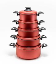 Jogo Conjunto de 5 Caçarolas 16 18 20 22 24 Alumínio Antiaderente Cereja com Bege - Kit Completo para Cozinha - Marcolar