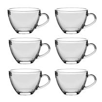 Jogo Conjunto de 6 Xícaras Copo Café Vidro Grosso 250ml Com Alça