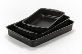 Jogo Conjunto de Assadeiras Retangulares Altas com Abas 03 Peças - Alumínio Antiaderente