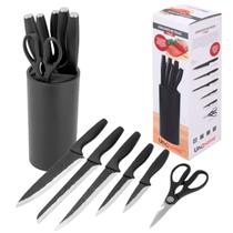 Jogo Conjunto de Facas Inox Texturizado Cabo Ergonômico 7 Peças Suporte ABS Linha Premium Jogo Conjunto de Facas Inox Texturizado Cabo Ergonômico 7 Peças Suporte ABS Linha Premium
