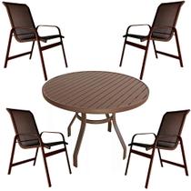 Jogo Conjunto de Mesa 90cm Lótus com 4 Cadeiras de Alumínio e Tela Sling para Jardim e Área Externa