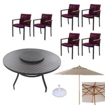 Jogo conjunto de mesa alumínio 6 cadeiras corda náutica com guarda sol e base inclusa - Sarah Móveis Jogo conjunto de mesa alumínio 6 cadeiras corda náutica com guarda sol e base inclusa - Sarah Móveis