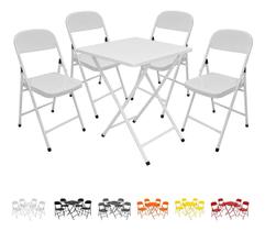 Jogo Conjunto De Mesa C/ 4 Cadeiras Dobráveis Bar Lanchonete Restaurante Aço