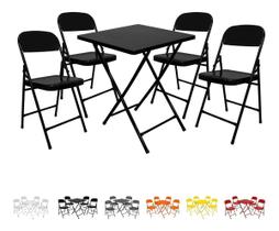 Jogo Conjunto De Mesa C/ 4 Cadeiras Dobráveis Bar Lanchonete Restaurante Aço